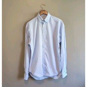 Patrick Hellmann Custom Made Italy Light Blue Dress Shirt 39 15.5 M Solid Luxury